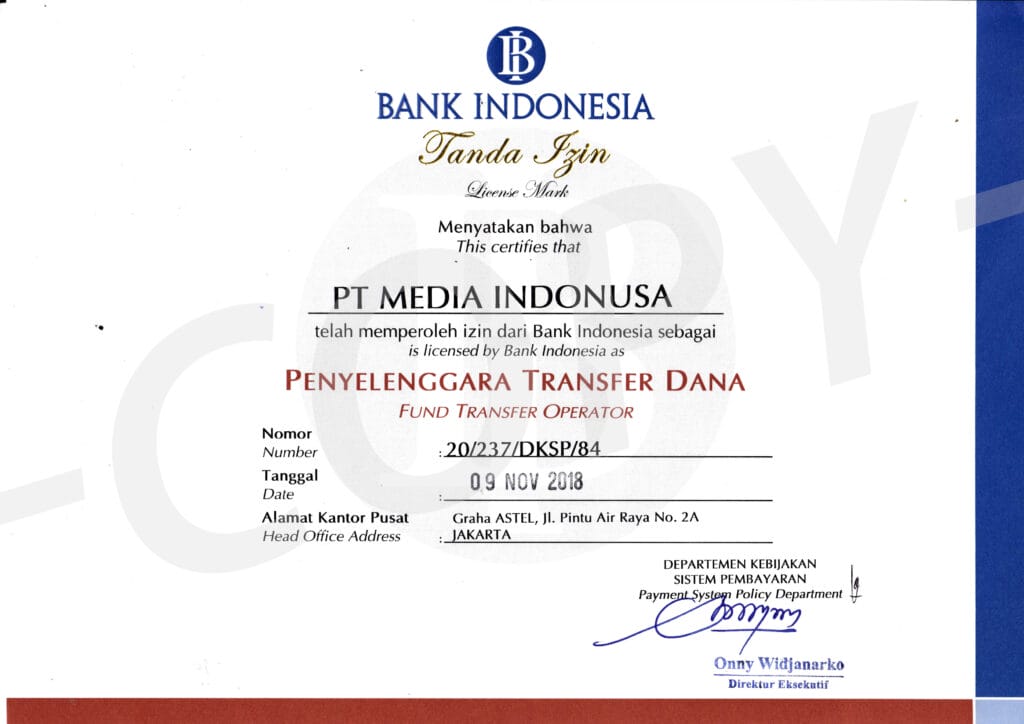 izin penyelenggara transfer dana BI